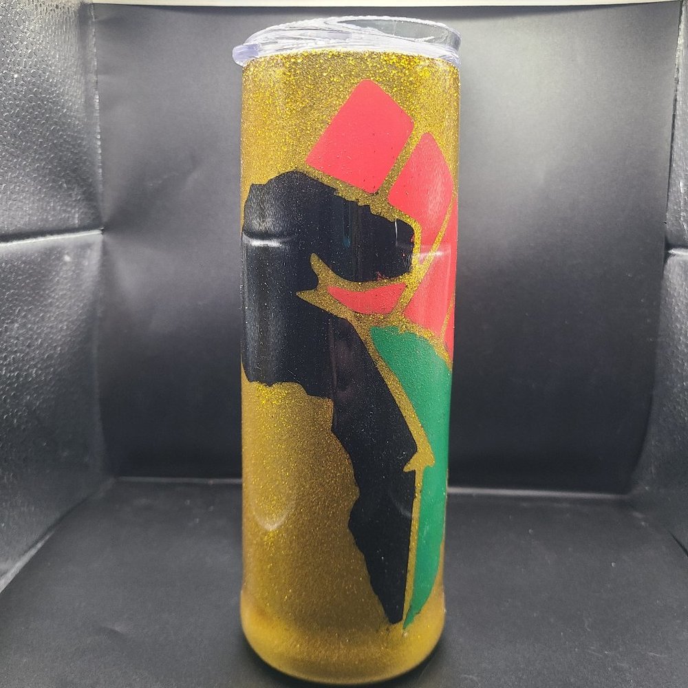 African Power Glittered 20 oz. Skinny Tumbler